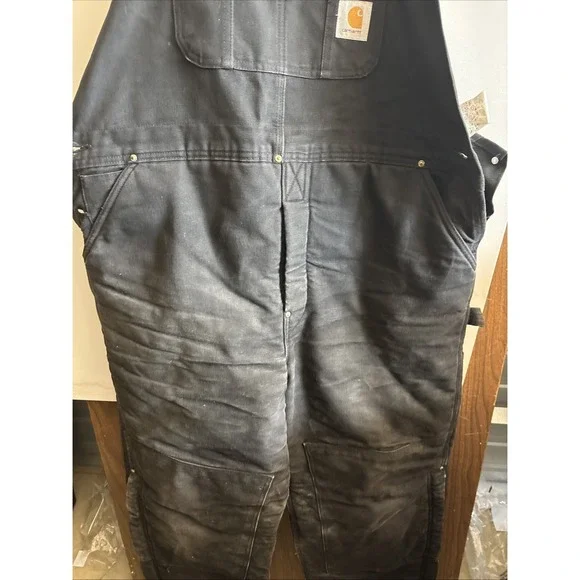 1998 Carhartt R03BLK Duck‎ Bib Overalls 42x30 Black Union Made USA Quilt Lined - Picture 4 of 16